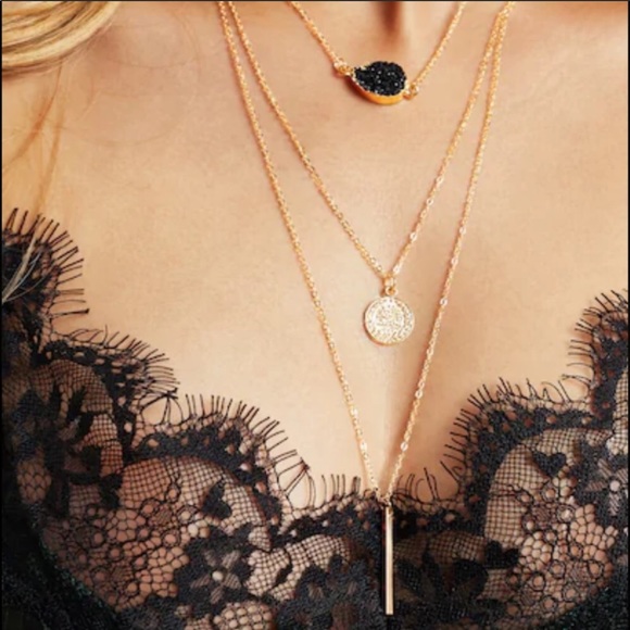 Jewelry - • Mia • Bar Pendant + Black Crystal Necklace